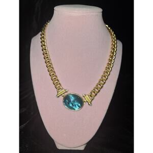 Julie Vos Gold Dolce Statement Necklace-Iridescent Blue+Pouch-NWOT MSRP=$365.00!